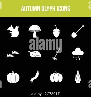 Unique autumn vector glyph icon set Stock Vector