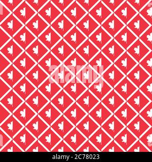 Seamless geometric patterns with with maple leafs in rhombus grid Stock Vector