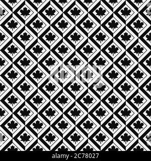 Seamless geometric patterns with with maple leafs in rhombus grid Stock Vector