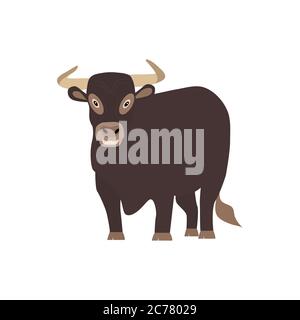 Cartoon cute bull. Vector illustration of funny happy animal. Stock Vector