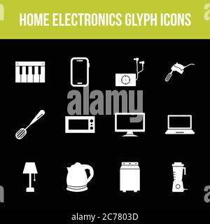 Unique home electronics vector glyph icon set Stock Vector