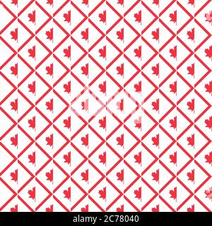 Seamless geometric patterns with with maple leafs in rhombus grid Stock Vector