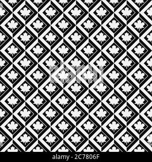 Seamless geometric patterns with with maple leafs in rhombus grid Stock Vector