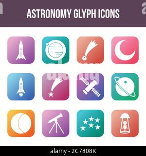 Unique astronomy vector glyph icon set Stock Vector