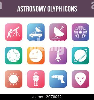 Unique astronomy vector glyph icon set Stock Vector