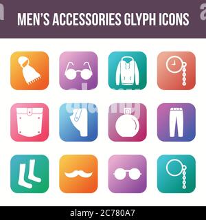 Unique men's accessories vector glyph icon set Stock Vector