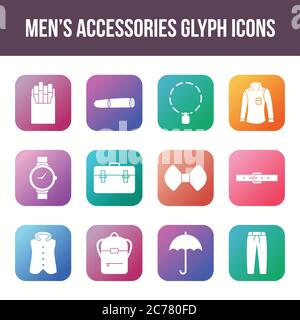 Unique men's accessories vector glyph icon set Stock Vector