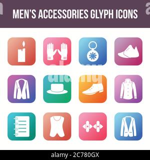Unique men's accessories vector glyph icon set Stock Vector