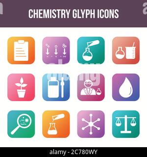 Unique chemistry vector glyph icon set Stock Vector
