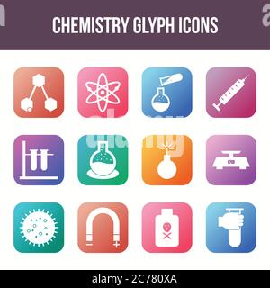 Unique chemistry vector glyph icon set Stock Vector