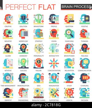 Brain mind individuality process vector complex flat icon concept symbols for web infographic design Stock Vector