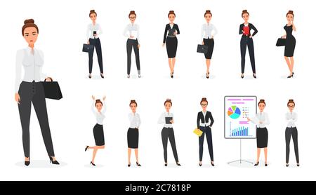 Vector Set of business woman character. Office female Stock Vector