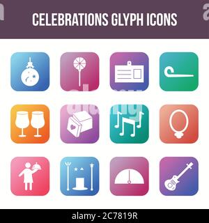 Unique celebration vector glyph icon set Stock Vector