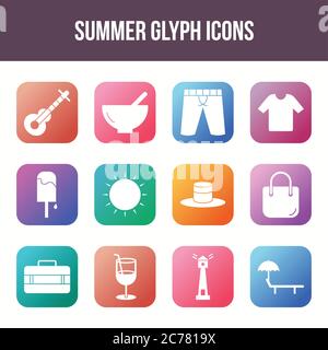 Unique summer vector glyph icon set Stock Vector