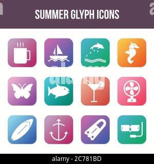 Unique summer vector glyph icon set Stock Vector