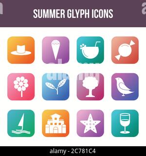 Unique summer vector glyph icon set Stock Vector