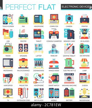 Electronic devices and gadgets vector complex flat icon concept symbols for web infographic design Stock Vector