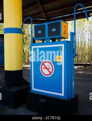 Pump in fuel station. Abandoned fuel station. Stock Photo
