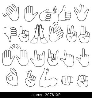 Hand gestures outline line stroke icons set isolated Stock Vector