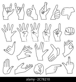 Realistic shape hand gestures outline line stroke icons Stock Vector