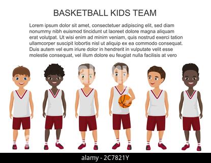 Vector School basketball kids team in uniform Stock Vector