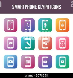 Unique smartphone vector glyph icon set Stock Vector