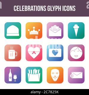 Unique celebration vector glyph icon set Stock Vector