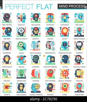 Mind individuaslity features vector complex flat icon concept symbols for web infographic design Stock Vector