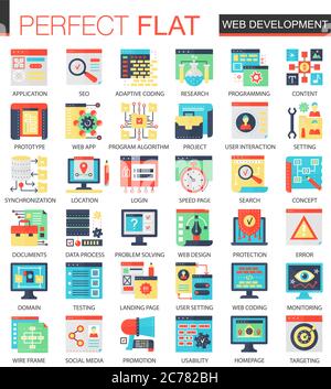 Web development vector complex flat icon concept symbols for web infographic design Stock Vector