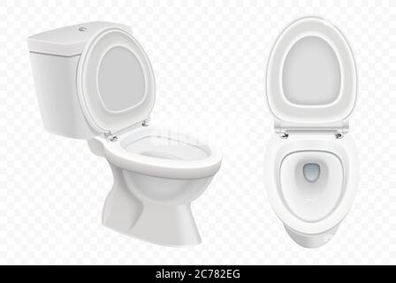 White ceramic toilet bowl with closed lid front view realistic vector ...