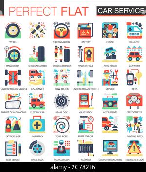 Car service vector complex flat icon concept symbols for web infographic design Stock Vector