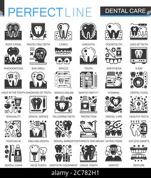 Vector Dental care black mini concept icons and infographic symbols Stock Vector