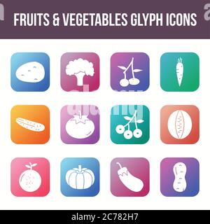 Unique fruits & vegetables vector glyph icon set Stock Vector