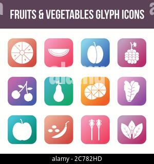 Unique fruits & vegetables vector glyph icon set Stock Vector