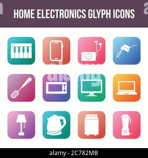 Unique home electronics vector glyph icon set Stock Vector
