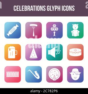 Unique celebration vector glyph icon set Stock Vector