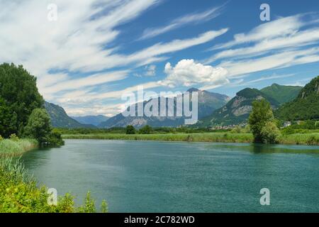 Cycleway of the Adda river near Brivio, Lecco, Lombardy, Italy Stock Photo