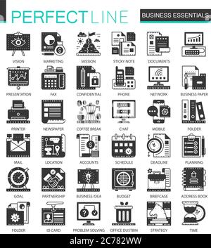Vector Business essential classic black mini concept icons and infographic symbols Stock Vector