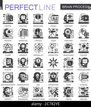 Brain mind process black mini concept icons and infographic symbols set Stock Vector