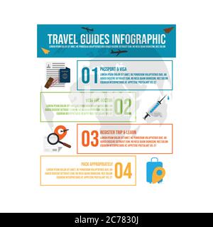 Travel guides infographics with steps and icon element vector template Stock Vector