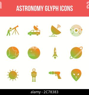 Unique astronomy vector glyph icon set Stock Vector