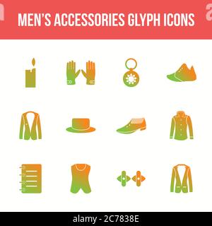 Unique men's accessories vector glyph icon set Stock Vector