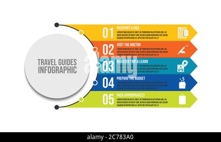 Travel guides infographics with steps and icon element vector template Stock Vector