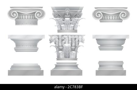 Vector realistic ancient greek roma column capitals Stock Vector