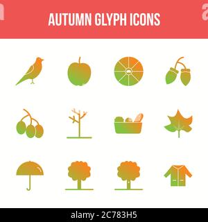 Unique autumn vector glyph icon set Stock Vector