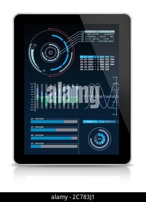 Graphs and charts on digital tablet Stock Photo