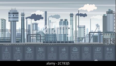 Industrial infographics with factories and plants and icons symbols ...