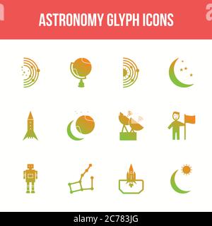 Unique astronomy vector glyph icon set Stock Vector
