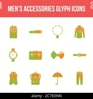 Unique men's accessories vector glyph icon set Stock Vector