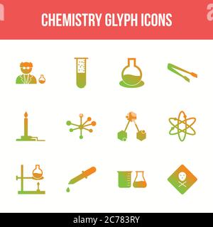 Unique chemistry vector glyph icon set Stock Vector
